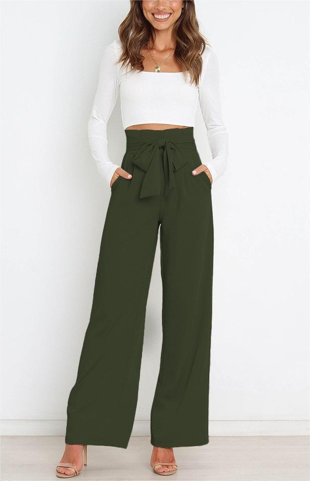 Damen elegante weite Stoffhose mit Taillengürtel W&W Mode