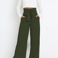 Damen elegante weite Stoffhose mit Taillengürtel WW