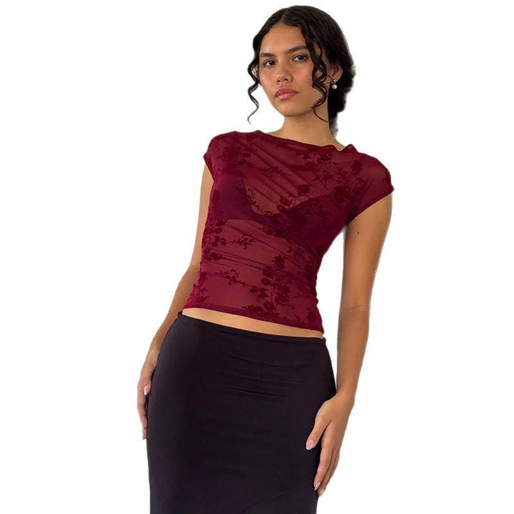 Damen Spitzenoberteil mit floralem Muster und transparenter Gestaltung W&W Mode