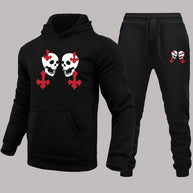 Damen Sportliches Hoodie- und Jogginghose-Set mit kreativem Totenkopfdesign WW