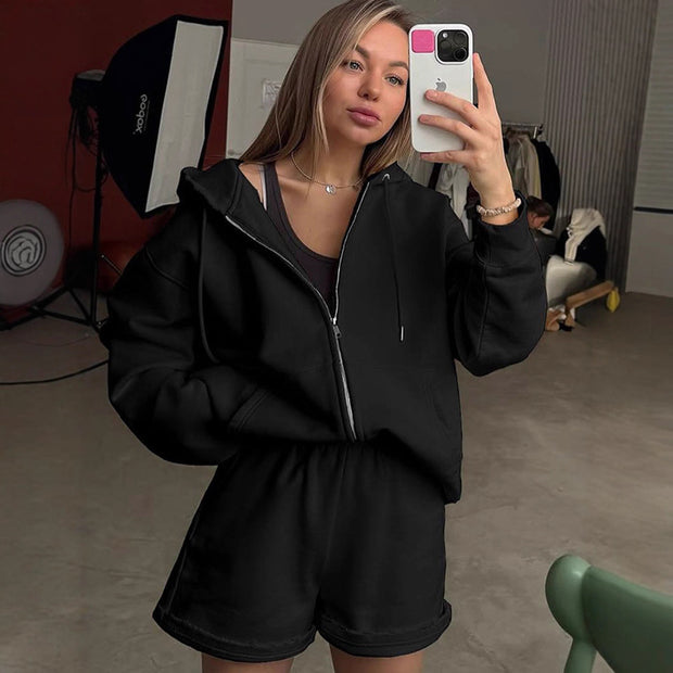 Damen bequeme Sweatshorts mit Oversized Hoodie WW