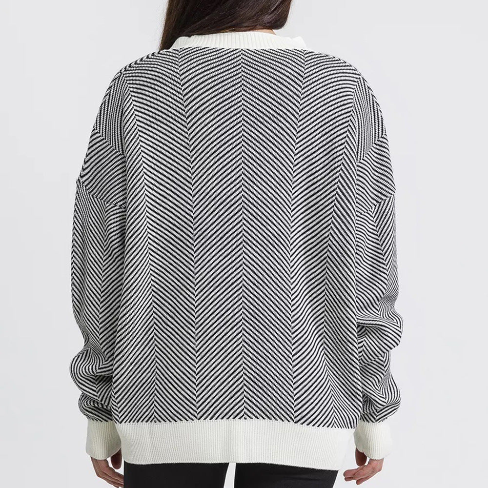 Damen Strickjacke mit Chevron-Muster und großen Knopfdetails WW