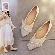 Damen Ballerinas mit dekorativem Rüschen- und Perlenschmuck W&W