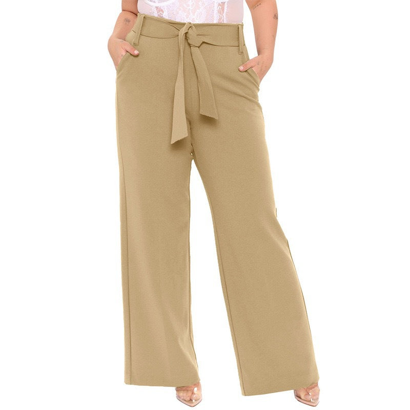 Damen weite Bundfaltenhose mit Taillengürtel und Eingrifftaschen WW