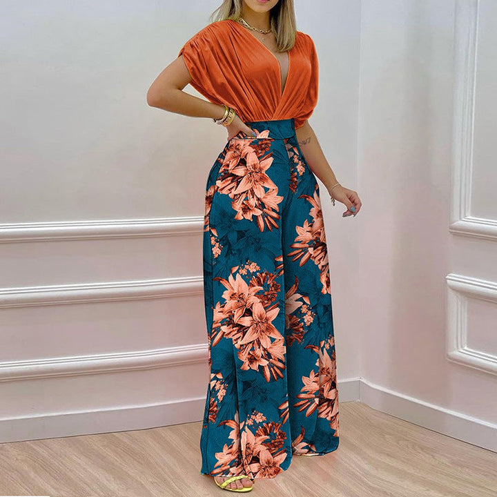 Damen Jumpsuit mit tiefem V-Ausschnitt und weitem Bein W&W Mode