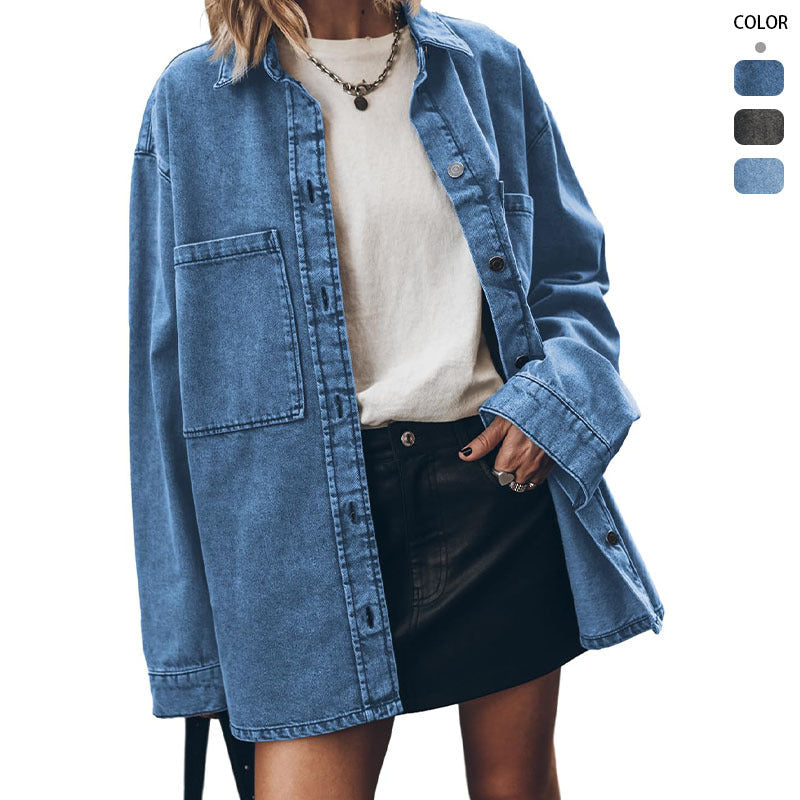 Damen Overshirt aus Denim mit lässigem Schnitt W&W Mode