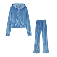 Damen Sportliches Set aus samtiger Kapuzenjacke und weiten Jogginghosen WW