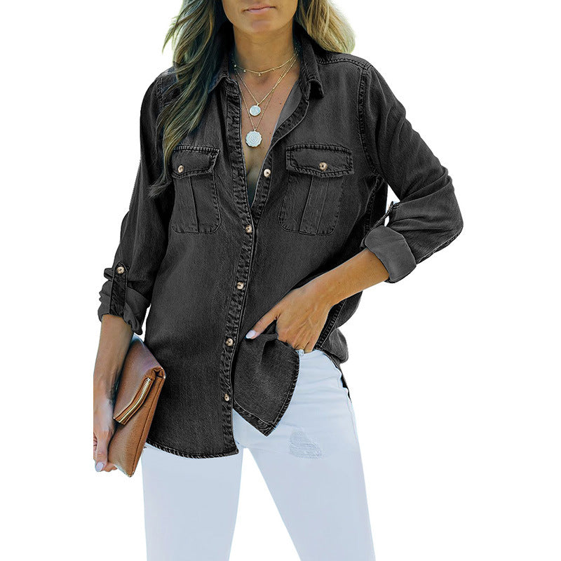 Damen Denim-Hemdbluse mit praktischen Brusttaschen und klassischem Schnitt WW