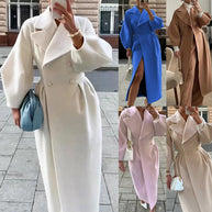 Damen Maximaler Oversized Mantel mit Schulterschultern und Doppelreihe WW
