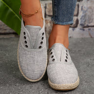 Damen Casual Espadrille Slip-Ons mit stylischem distressed Denim-Muster WW
