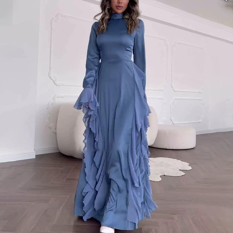 WW | Langärmliges Rüsch-Maxikleid