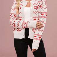 Damen Strickjacke mit verspieltem Herz- und Schleifenmuster WW