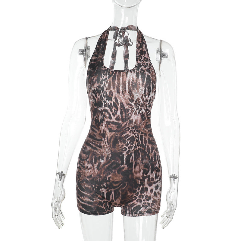 Damen Einteiler mit modernem Tiermuster und tiefem V-Ausschnitt W&W Mode