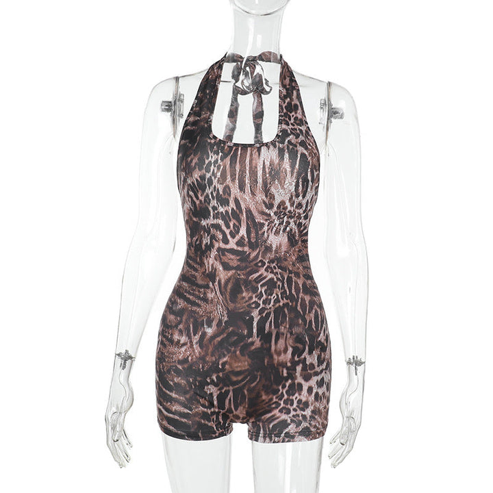 Damen Einteiler mit modernem Tiermuster und tiefem V-Ausschnitt W&W Mode