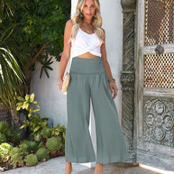 Damen weite Culotte-Hose mit elastischem Bund und seitlichen Eingrifftaschen WW