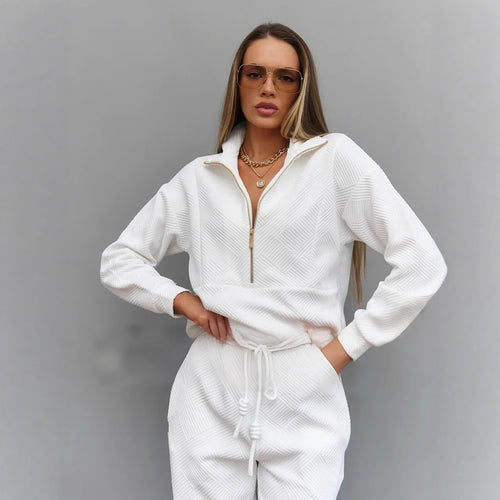 Damen sportliches Fleece-Set mit modischer Stehkragen und elastischen Bündchen WW