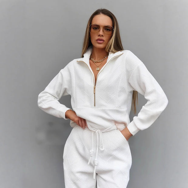 Damen sportliches Fleece-Set mit modischer Stehkragen und elastischen Bündchen WW