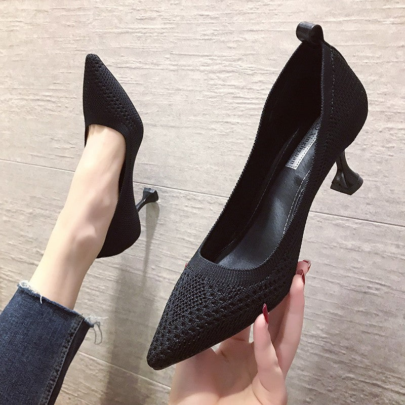 Damen elegante Pumps mit innovativem Strickdesign und hohem Absatz W&W