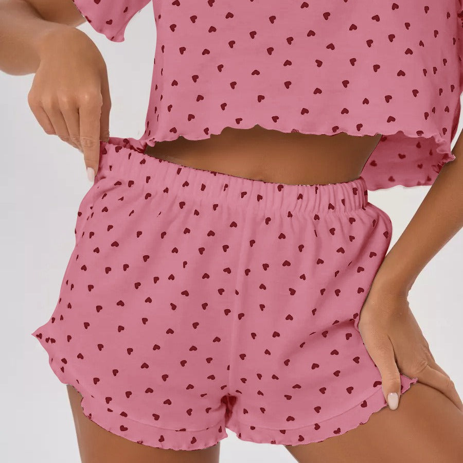 Damen Pyjama-Set mit verspieltem Herzmotiv und elastischem Bund WW