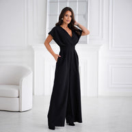 Damen Jumpsuit mit elegantem V-Ausschnitt und weitem Bein WW