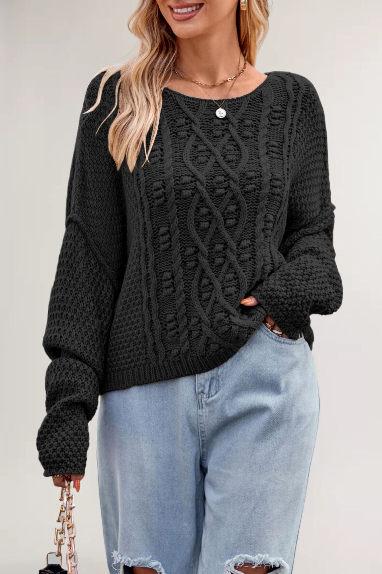 Damen Strickpullover mit strukturiertem Zopfmuster WW