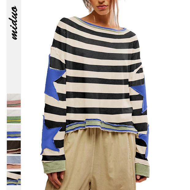 Damen lässiges Sweatshirt mit Sternen-Design und weitem Schnitt WW