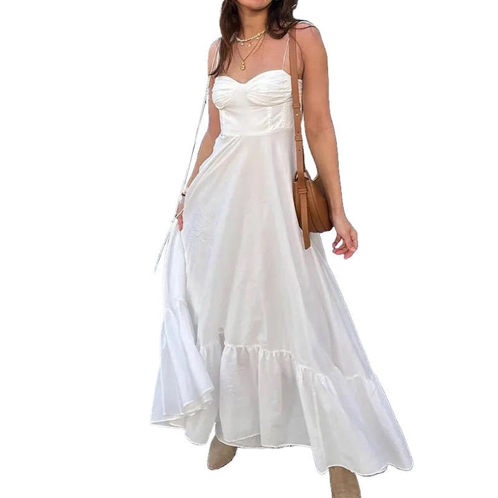 Damen Maxikleid mit rüschengeschichtetem Saum und tailliertem Oberteil W&W Mode