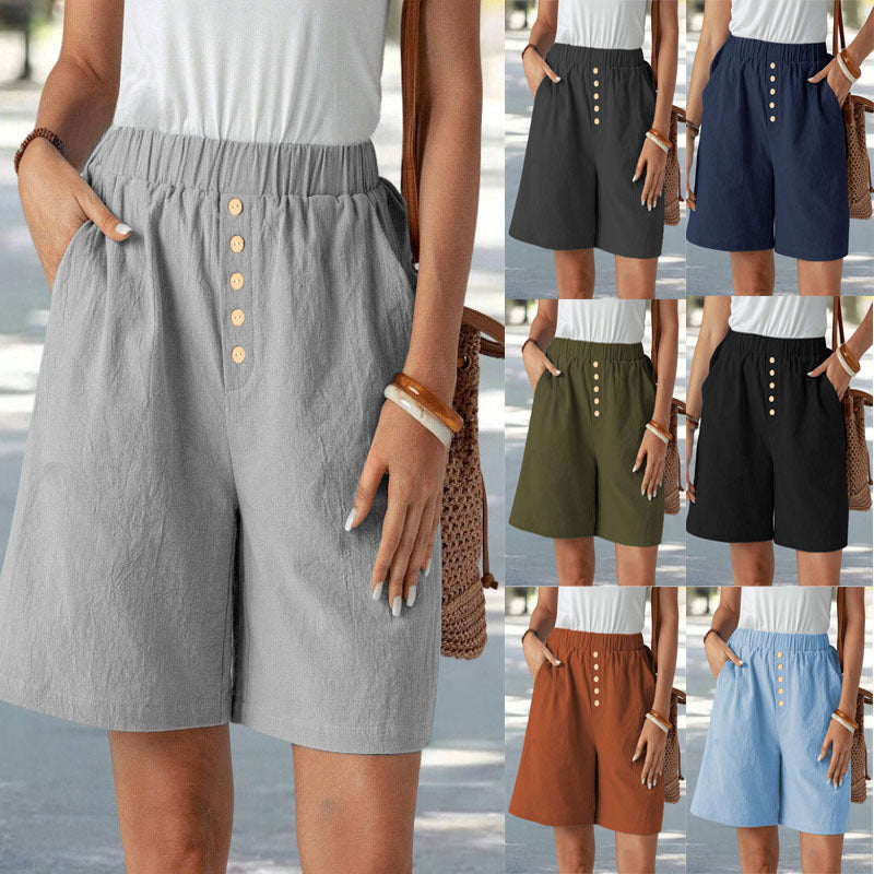 Damen lässige Shorts mit elastischem Bund und Knopfdetail WW