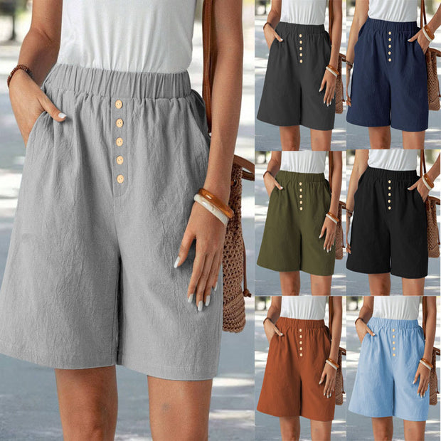 Damen lässige Shorts mit elastischem Bund und Knopfdetail WW