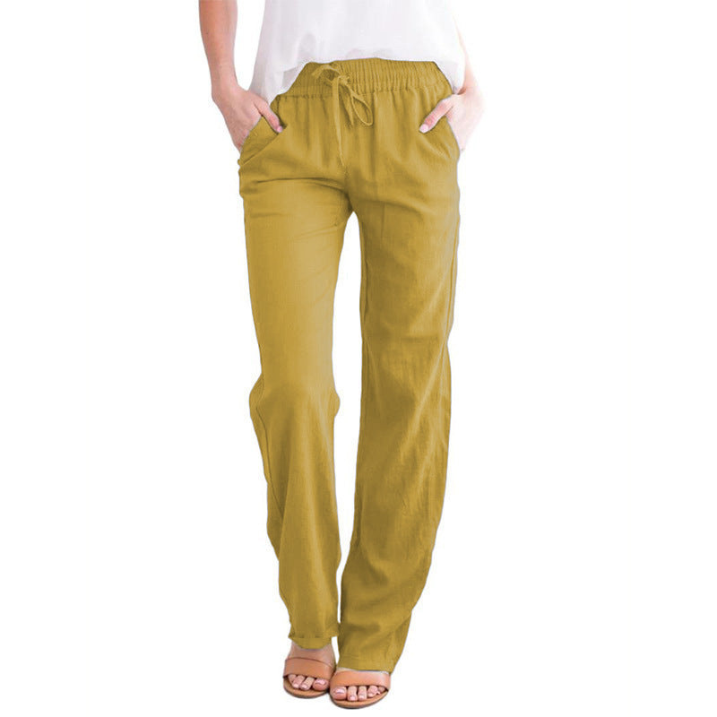 Damen Weite Leinenhose mit elastischem Bund und praktischen Seitentaschen WW