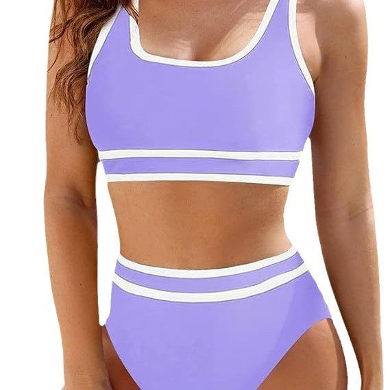 Damen Sportliches Bikini-Set mit hoch geschnittenem Unterteil und sportlichem Oberteil WW