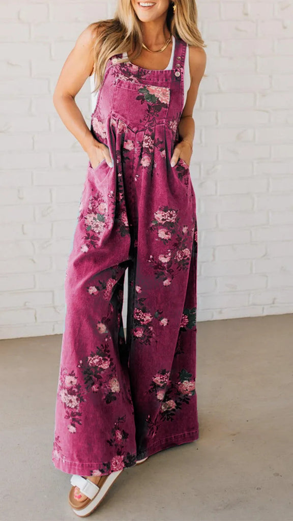 Damen lässiger Jeansoverall mit floralen Details und praktischen Taschen WW