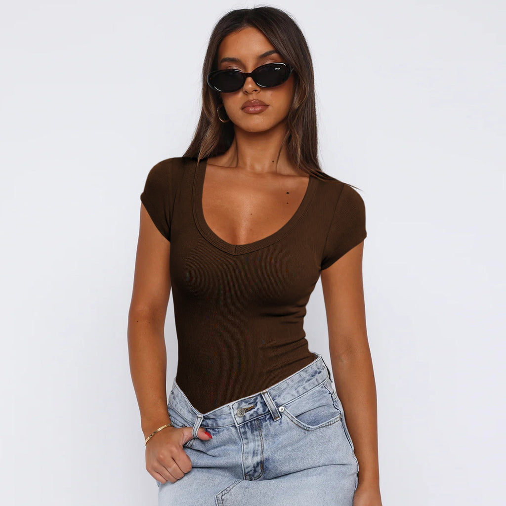 Damen Body mit tiefem V-Ausschnitt und figurbetonter Passform WW