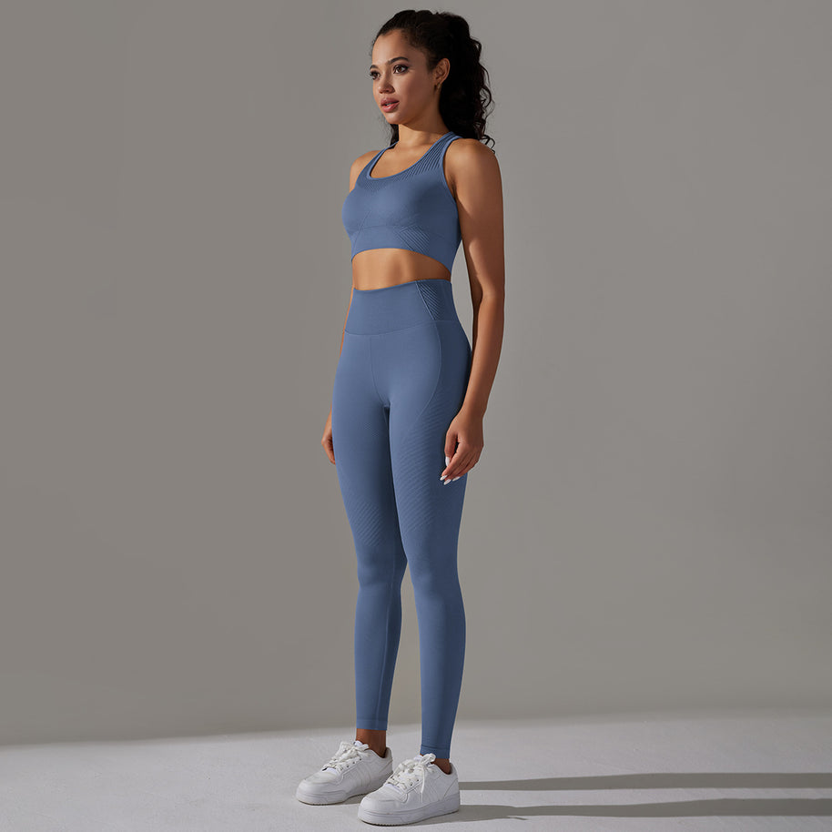 Damen Sport-BH und Hochbund-Leggings Set mit nahtloser Verarbeitung und atmungsaktiven Eigenschaften WW