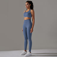 Damen Sport-BH und Hochbund-Leggings Set mit nahtloser Verarbeitung und atmungsaktiven Eigenschaften WW