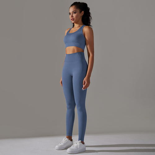 Damen Sport-BH und Hochbund-Leggings Set mit nahtloser Verarbeitung und atmungsaktiven Eigenschaften WW