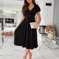 Damen elegantes Wickelkleid mit bezaubernden Puffärmeln WW