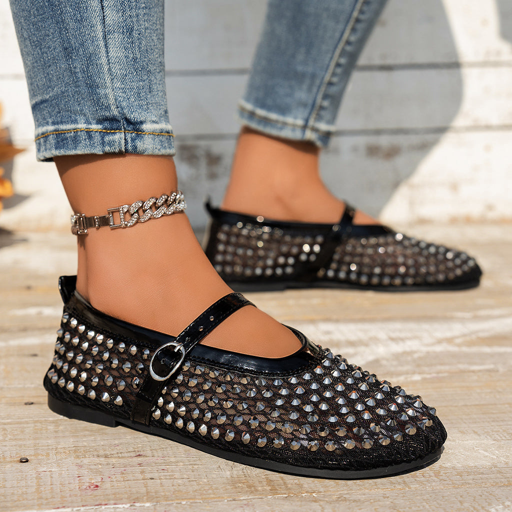 Damen Mary Jane Ballerinas mit dekorativen Nietenakzenten WW
