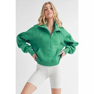 Damen Sportlicher Hoodie mit halbem Reißverschluss und praktischer Kängurutasche WW