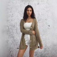 Damen Strickcardigan mit luftigen Mustern und Knopfdetails WW