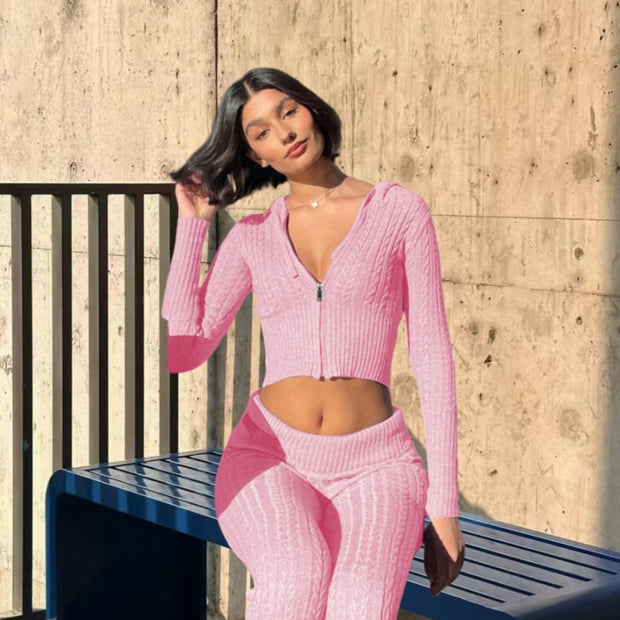 Damen Strickanzug mit Reißverschluss und weitem Bein WW