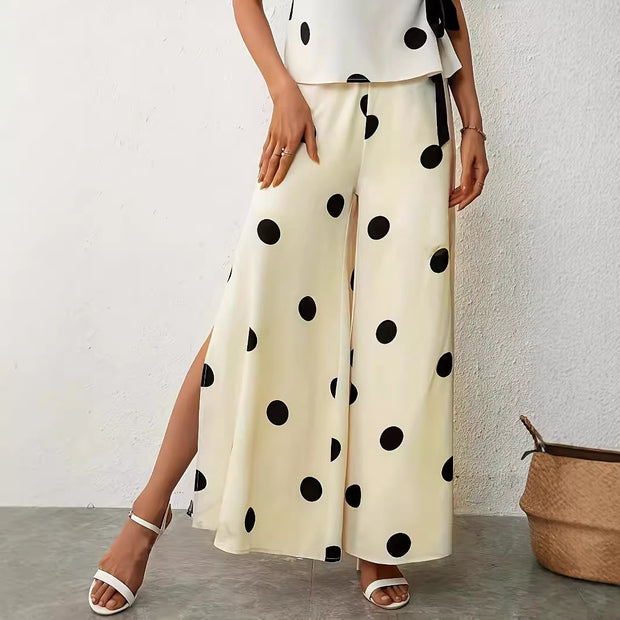 Damen Weite, luftige Polka-Dot Palazzohose mit eleganten Seitenschlitzen WW