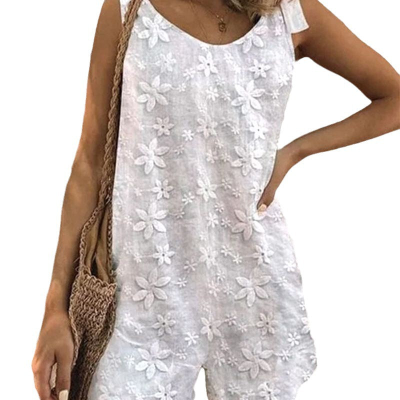 Damen Jumpsuit mit floralem Stickdesign und luftiger Passform WW