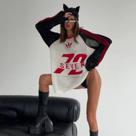 Damen Sportliches Oversized Sweatshirt mit kreativem Grafikdesign und sportlichem Akzent WW