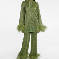 WW | Herbst Winter Feder Stehkragen Langarmoberteil und Hosen Set