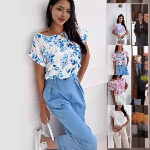 WW | Sommerbedrucktes Rundhalslockeres Shirt