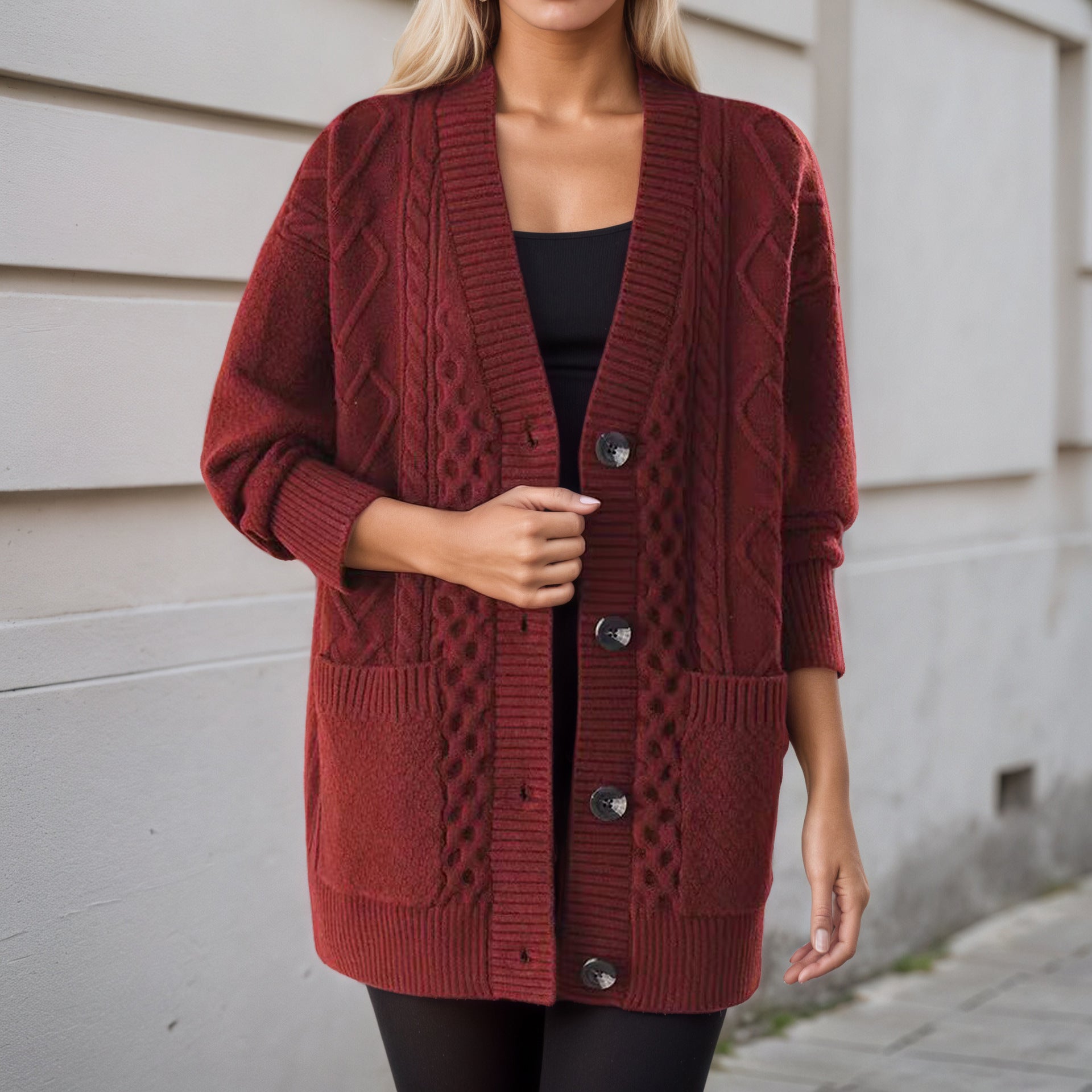 Damen Strickjacke mit Struktur und praktischen Taschen WW