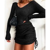 Damen Strickkleid mit figurbetontem Schnitt und Raffungen WW