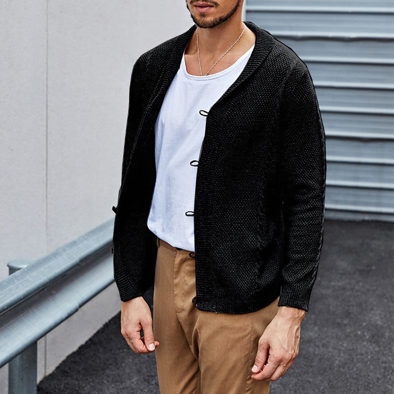 Herren kuschelige Strickjacke mit Schalkragen und praktischen Knöpfen WW