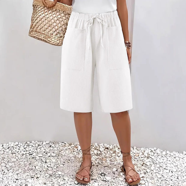 Damen lässige Culotte-Shorts mit elastischem Bund und praktischen Seitentaschen WW